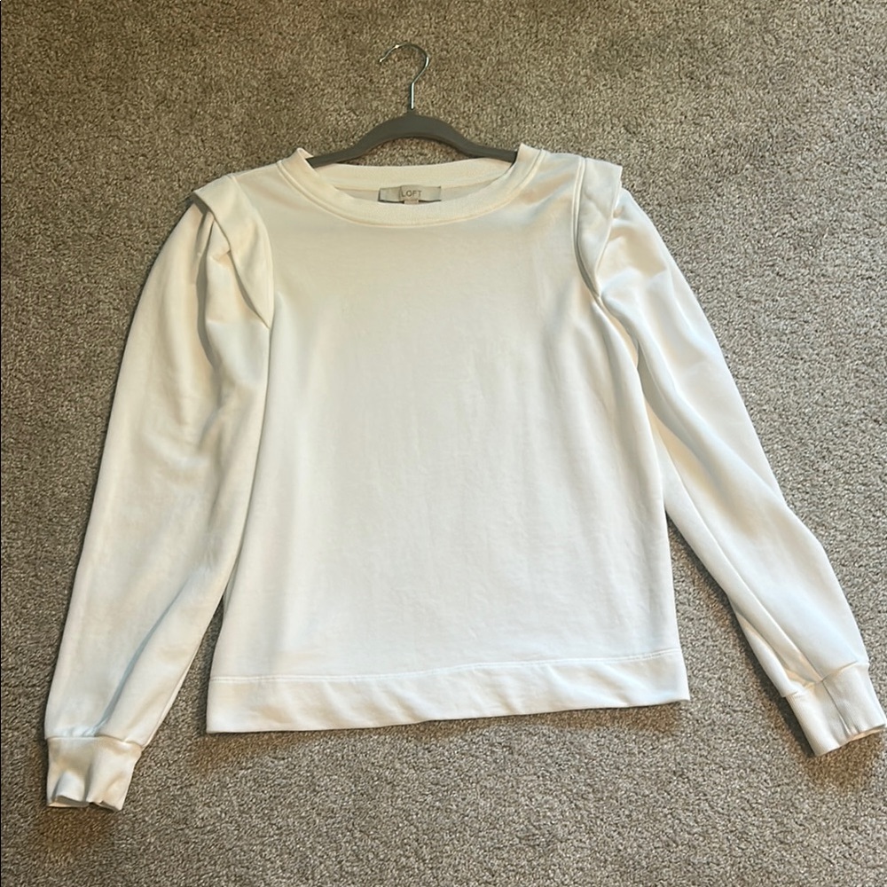 LOFT - Elegant White Women's Long Sleeve Shirt Top - Thick Cotton - Medium - EUC